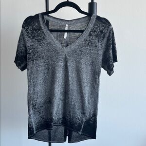 Black and Gray V-Neck Burnout Women's Top